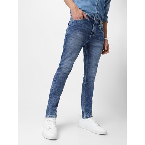 Urbano Fashion Men's Blue Skinny Fit Washed Jeans Stretchable (Panjean22-141-Mblue-40)
