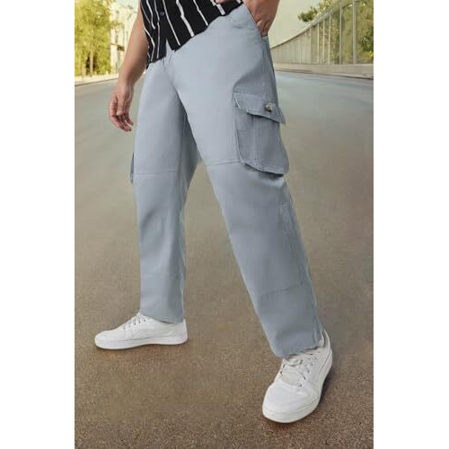 Urbano Plus Men's Light Blue Regular Fit Solid Cargo Chino Pant With 6 Pockets (Pluschicargop-08-Lblue-44)