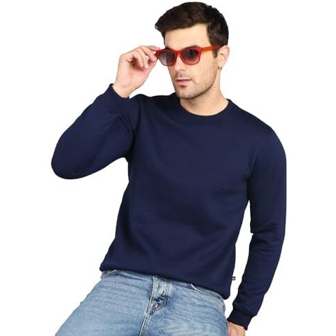 Neostreak Men's Fleece Round Neck Regular Sweatshirt (Neoswtsol-01-Irnavy_Navy Blue_M)
