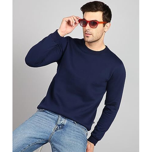 Neostreak Men's Fleece Round Neck Regular Sweatshirt (Neoswtsol-01-Irnavy_Navy Blue_M)
