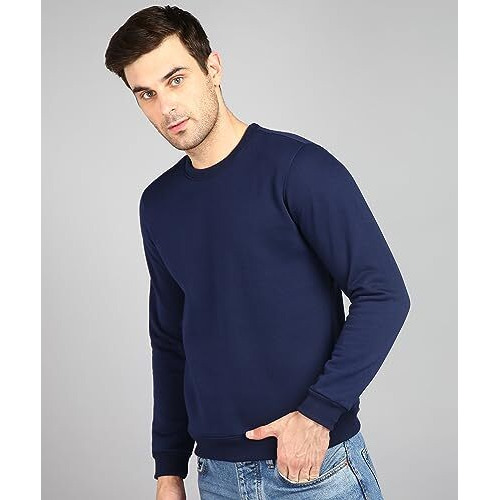 Neostreak Men's Fleece Round Neck Regular Sweatshirt (Neoswtsol-01-Irnavy_Navy Blue_M)