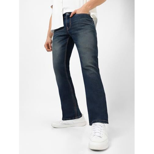 Urbano Fashion Men's Blue Washed Bootcut Jeans Stretchable (Bootjenwhkyel-Mblue-34)