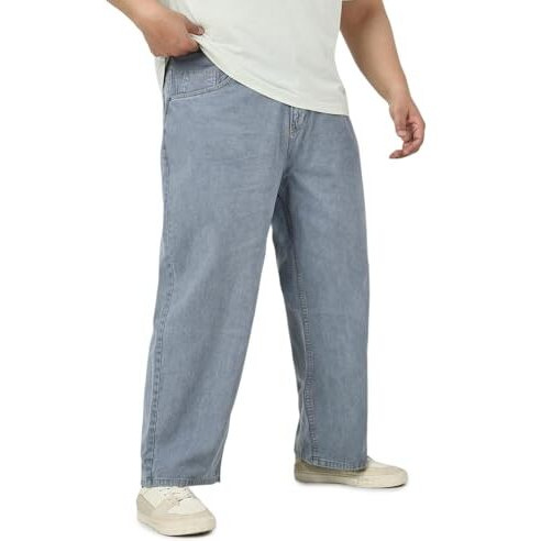 Urbano Plus Men's Light Grey Loose Baggy Fit Washed Jeans Non-Stretchable (Plusjeanloosep-Lgrey-44)