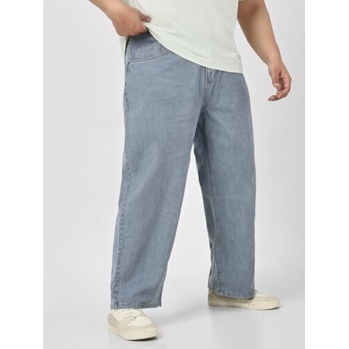 Urbano Plus Men's Light Grey Loose Baggy Fit Washed Jeans Non-Stretchable (Plusjeanloosep-Lgrey-44)