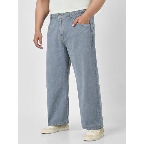 Urbano Plus Men's Light Grey Loose Baggy Fit Washed Jeans Non-Stretchable (Plusjeanloosep-Lgrey-44)