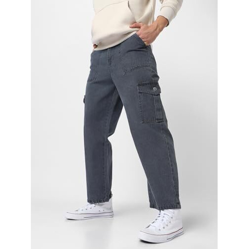 Urbano Fashion Men's Grey Loose Baggy Fit Cargo Jeans With 6 Pockets Non-Stretchable (Jeanlscargo-Mgrey-32)