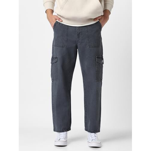Urbano Fashion Men's Grey Loose Baggy Fit Cargo Jeans With 6 Pockets Non-Stretchable (Jeanlscargo-Mgrey-32)