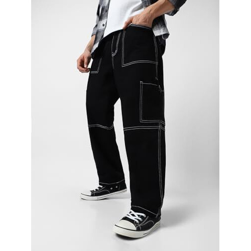 Urbano Fashion Men's Black Loose Baggy Fit Washed Cargo Jeans With 6 Pockets Non-Stretchable (Jeanlscargo-03-Black-32)