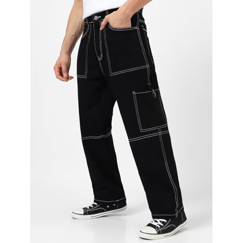 Urbano Fashion Men's Black Loose Baggy Fit Washed Cargo Jeans With 6 Pockets Non-Stretchable (Jeanlscargo-03-Black-32)