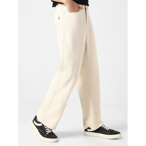 Urbano Fashion Men's Off White Loose Baggy Fit Washed Jeans Non-Stretchable (Jeanloose-02-Ecru-30)