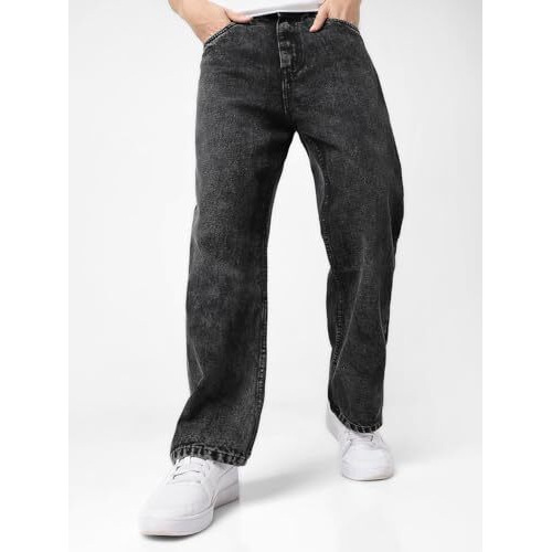 Urbano Fashion Men's Black Loose Baggy Fit Washed Jeans Non-Stretchable (Jeanlstowl-Black-30)
