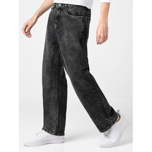 Urbano Fashion Men's Black Loose Baggy Fit Washed Jeans Non-Stretchable (Jeanlstowl-Black-30)