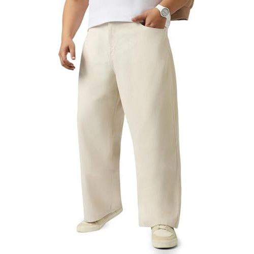 Urbano Plus Men's Off White Loose Baggy Fit Washed Jeans Non-Stretchable (Plusjeanloosep-02-Ecru-44)