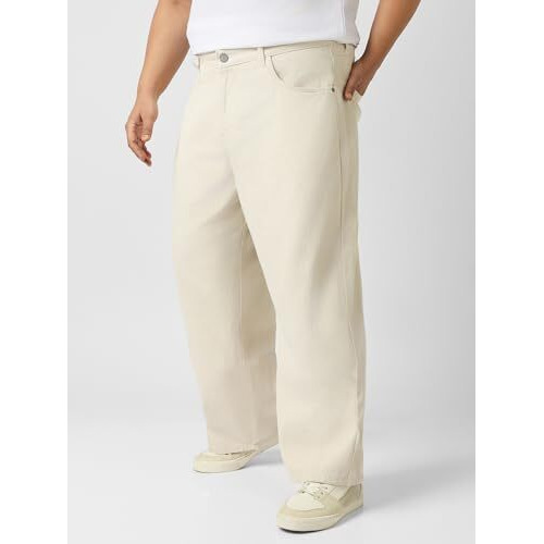 Urbano Plus Men's Off White Loose Baggy Fit Washed Jeans Non-Stretchable (Plusjeanloosep-02-Ecru-44)