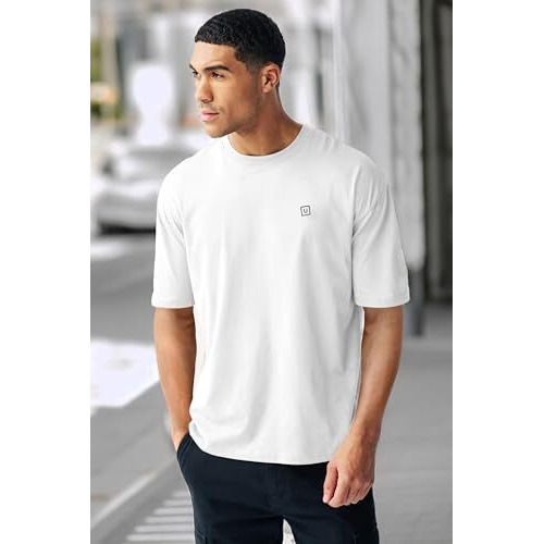 Urbano Fashion Men's White Solid Round Neck Oversized Half Sleeve Cotton T-Shirt (Ovstsol-White-2Xl)