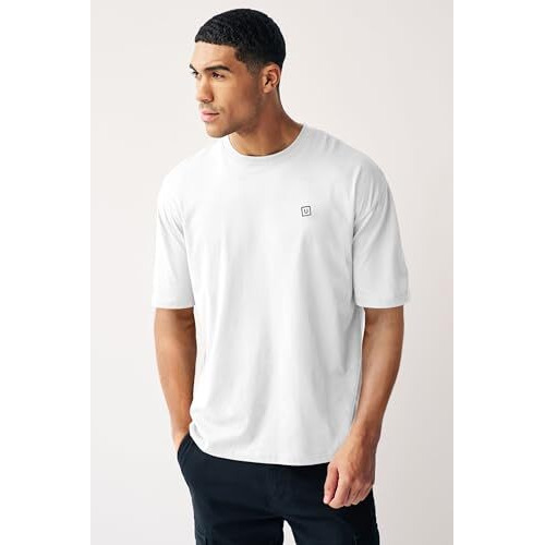 Urbano Fashion Men's White Solid Round Neck Oversized Half Sleeve Cotton T-Shirt (Ovstsol-White-2Xl)