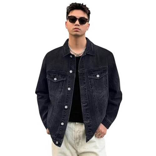 Urbano Fashion Men's Black Regular Fit Washed Full Sleeve Denim Jacket (Jakt-Denimball-Black-L)