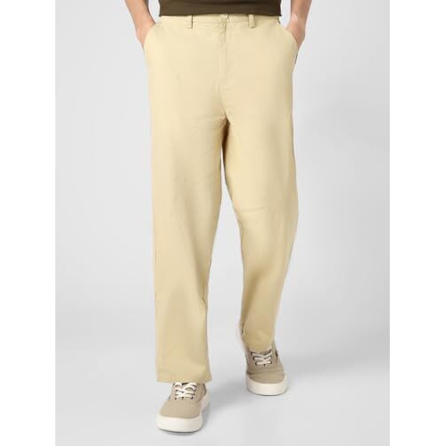 Urbano Fashion Men's Beige Loose Baggy Fit Solid Chino Trousers Non-Stretchable (Chinoloose-Beige-32)