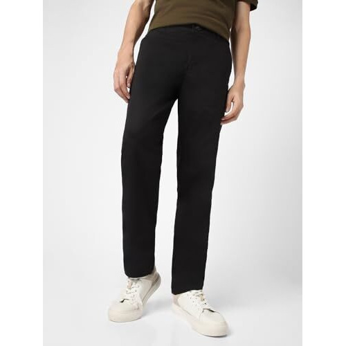 Urbano Fashion Men's Black Cotton Regular Fit Casual Chinos Trousers Stretch (Chinoreg-Black-34)