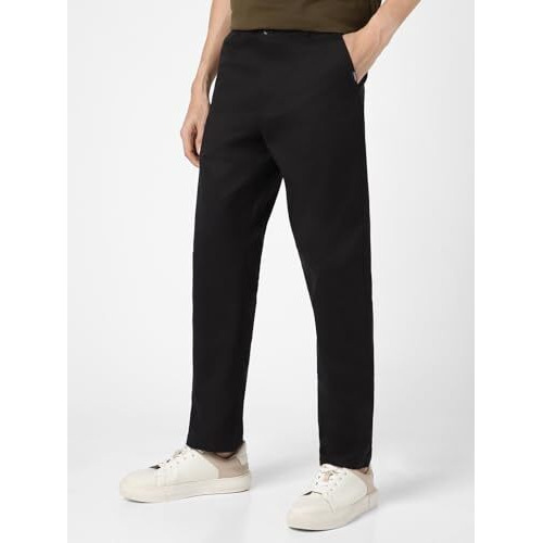 Urbano Fashion Men's Black Cotton Regular Fit Casual Chinos Trousers Stretch (Chinoreg-Black-34)