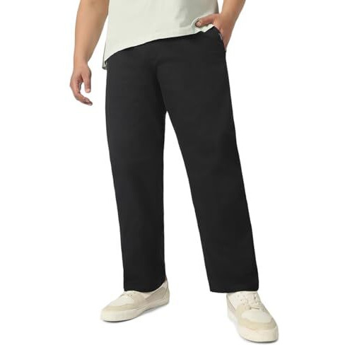 Urbano Plus Men's Black Cotton Regular Fit Casual Chinos Trousers Stretch (Pluschinoregp-Black-42)