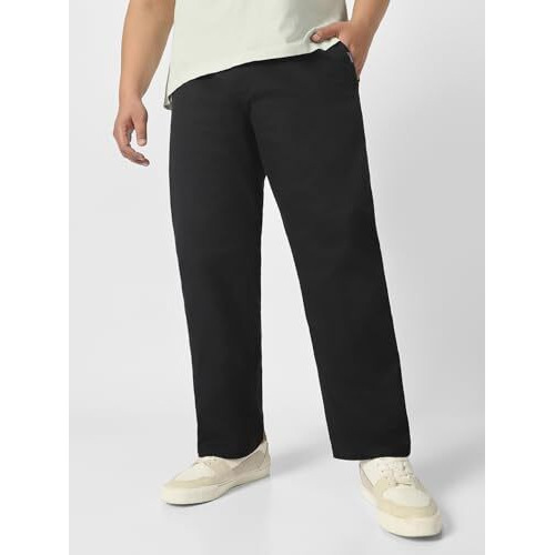 Urbano Plus Men's Black Cotton Regular Fit Casual Chinos Trousers Stretch (Pluschinoregp-Black-42)