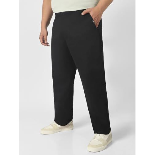 Urbano Plus Men's Black Cotton Regular Fit Casual Chinos Trousers Stretch (Pluschinoregp-Black-42)