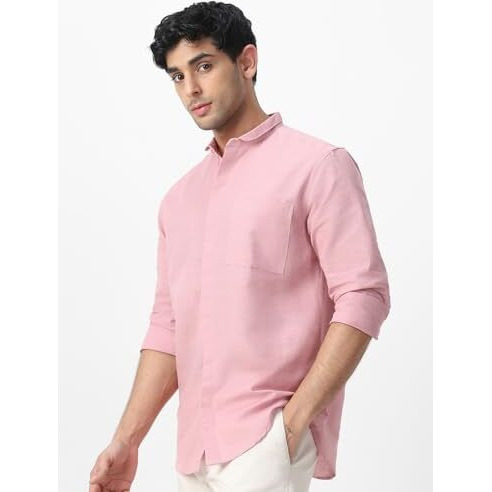 Urbano Fashion Men's Pink Cotton Full Sleeve Regular Fit Casual Solid Shirt With Band Collar (Shirtsolbnd-02-Pink-M)