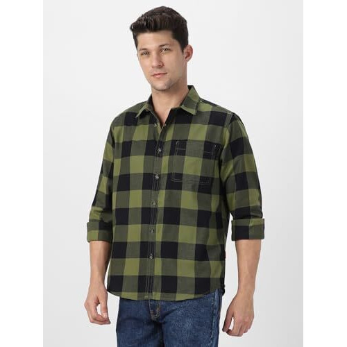 Urbano Fashion Men's Green, Black Cotton Full Sleeve Regular Fit Casual Checkered Shirt (Shirtchck-05-Grnbla-Xl)