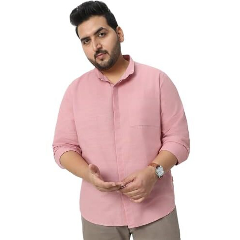 Urbano Plus Men's Pink Cotton Full Sleeve Regular Fit Casual Solid Shirt With Band Collar (Plusshirtsolbndp-02-Pink-3Xl)