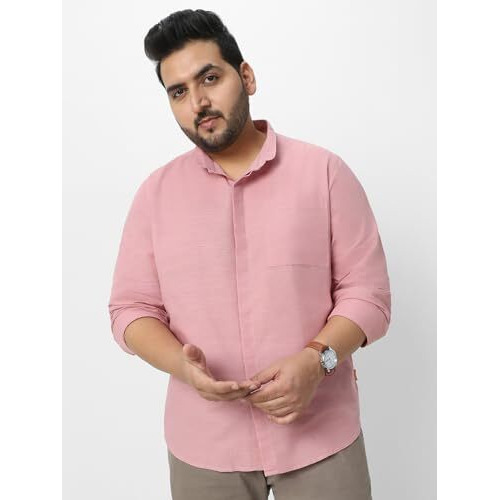Urbano Plus Men's Pink Cotton Full Sleeve Regular Fit Casual Solid Shirt With Band Collar (Plusshirtsolbndp-02-Pink-3Xl)