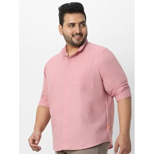Urbano Plus Men's Pink Cotton Full Sleeve Regular Fit Casual Solid Shirt With Band Collar (Plusshirtsolbndp-02-Pink-3Xl)