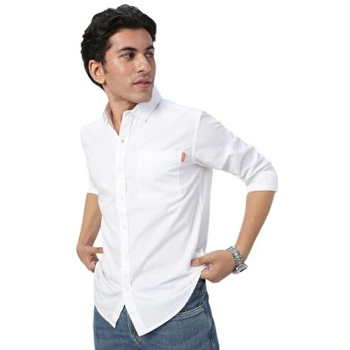 Urbano Fashion Men's White Cotton Full Sleeve Regular Fit Casual Solid Shirt (Shirtsolreg-01-White-L)