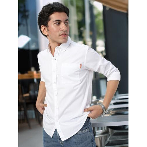 Urbano Fashion Men's White Cotton Full Sleeve Regular Fit Casual Solid Shirt (Shirtsolreg-01-White-L)