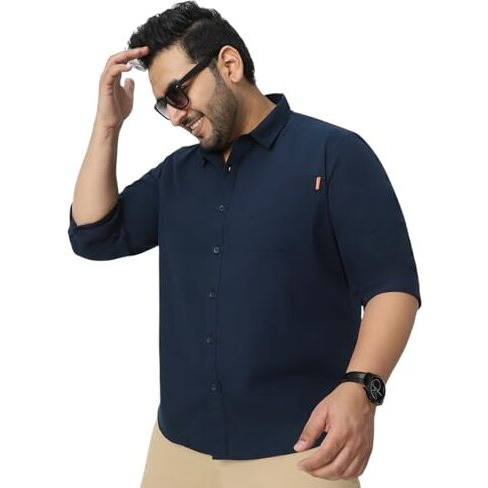 Urbano Plus Men's Navy Cotton Full Sleeve Regular Fit Casual Solid Shirt (Plusshirtsolregp-01-Navy-3Xl)