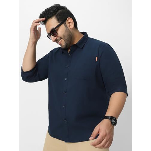 Urbano Plus Men's Navy Cotton Full Sleeve Regular Fit Casual Solid Shirt (Plusshirtsolregp-01-Navy-3Xl)