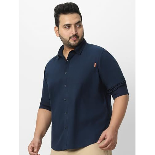 Urbano Plus Men's Navy Cotton Full Sleeve Regular Fit Casual Solid Shirt (Plusshirtsolregp-01-Navy-3Xl)
