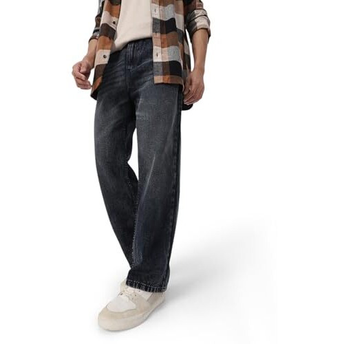 Urbano Fashion Men's Black Loose Baggy Fit Washed Jeans Non-Stretchable (Jeanlsvint-Black-36)