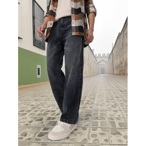 Urbano Fashion Men's Black Loose Baggy Fit Washed Jeans Non-Stretchable (Jeanlsvint-Black-36)