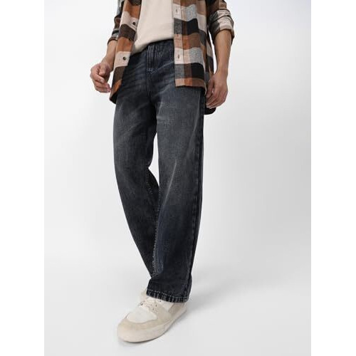 Urbano Fashion Men's Black Loose Baggy Fit Washed Jeans Non-Stretchable (Jeanlsvint-Black-36)