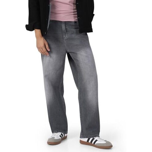 Urbano Fashion Men's Light Grey Loose Baggy Fit Washed Jeans Non-Stretchable (Jeanlswhsk-Lgrey-28)