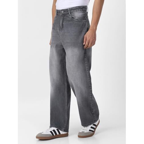 Urbano Fashion Men's Light Grey Loose Baggy Fit Washed Jeans Non-Stretchable (Jeanlswhsk-Lgrey-28)