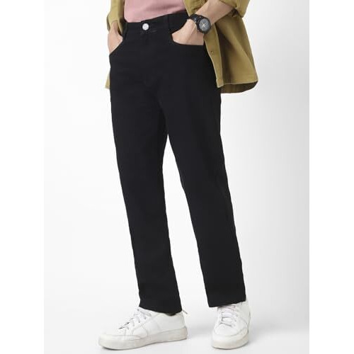 Urbano Fashion Men's Black Straight Fit Washed Jeans Stretchable (Jeanstrt-Black-28)