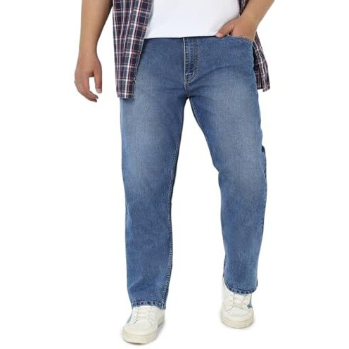Urbano Plus Men's Blue Straight Fit Washed Jeans Stretchable (Plusjeanstrttowlp-Mblue-38)