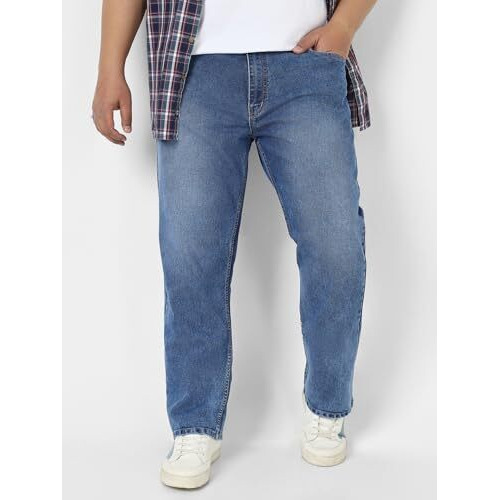 Urbano Plus Men's Blue Straight Fit Washed Jeans Stretchable (Plusjeanstrttowlp-Mblue-38)
