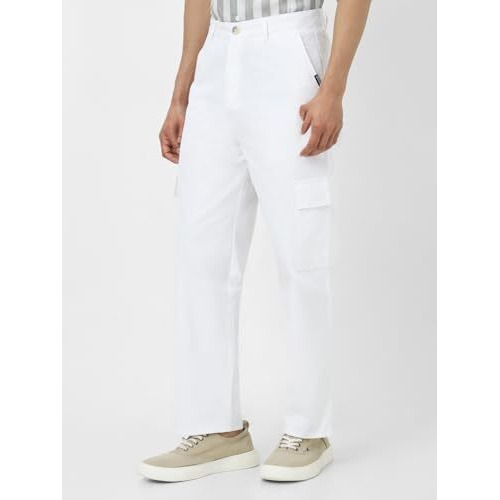 Urbano Fashion Men's White Loose Baggy Fit Solid Cargo Chino Pant With 6 Pockets Non-Stretchable (Chicargolos-04-White-32)