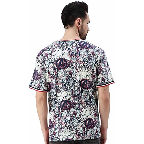 Veirdo Men's Original Marvel Avengers Typography Printed Oversized, Half Sleeves Baggy, Drop Shoulder Cotton Loose Fit T-Shirt (Multicolor_ L)