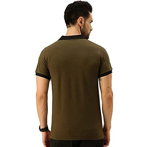 Veirdo 100% Cotton Half Sleeves Regular Fit Black & Olive Colorblock Polo T-Shirt For Men (P-22_Blk_Olive)