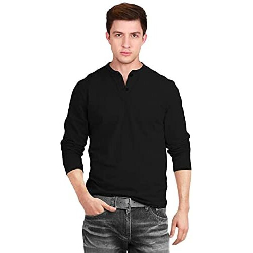 Veirdo Pure Cotton Regular Fit Henley Neck Full Sleeve T-Shirt For Men & Boys (Tsh_23_Henley_Black)
