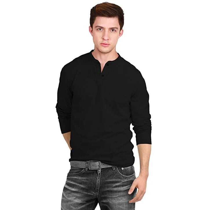Veirdo Pure Cotton Regular Fit Henley Neck Full Sleeve T-Shirt For Men & Boys (Tsh_23_Henley_Black)